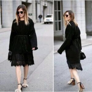 Anthropologie Moth Small Black Long Sleeve Wool Blend Tie Front Vallon Cardigan